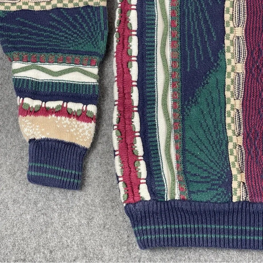 Vtg Cotton Traders 3D Knit Sweater Mens Medium Chunky Cable Coogi Style Cosby